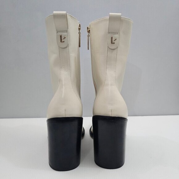 Larroude James Ankle Boot Womens 10 Cream Leather Tall Block Heel Pointed Toe - Picture 8 of 15